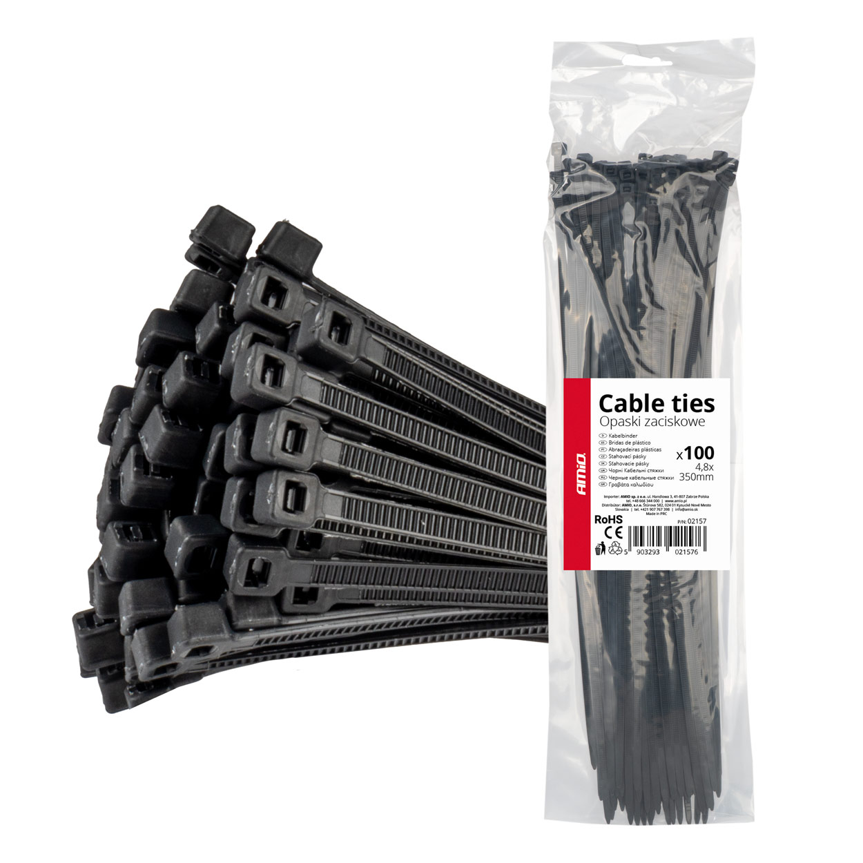 02157 Coliere de fixare negre AMiO 4,8x350 mm, 100 buc.