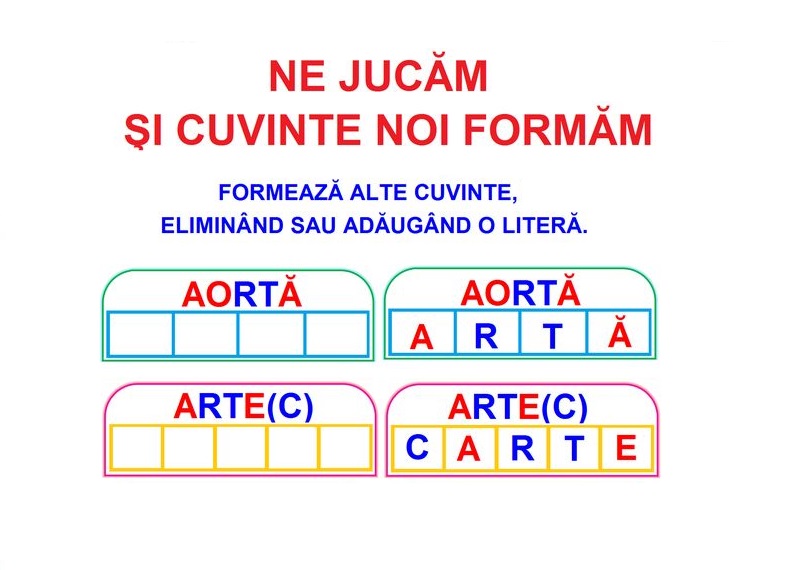 L-130 Formează cuvinte, eliminând sau adăugând a literă - planşe A4