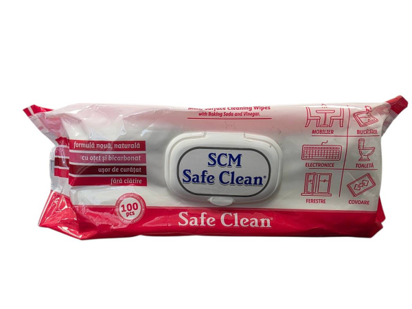 Safe Clean Servetele Umede p/u Suprafete Baking Soda & Vinegar 100buc