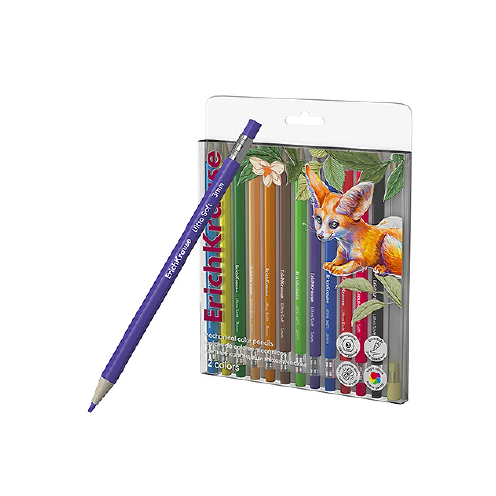 Set creioane colorate mecanice 12buc ErichKrause Safari, cu ascutitoare