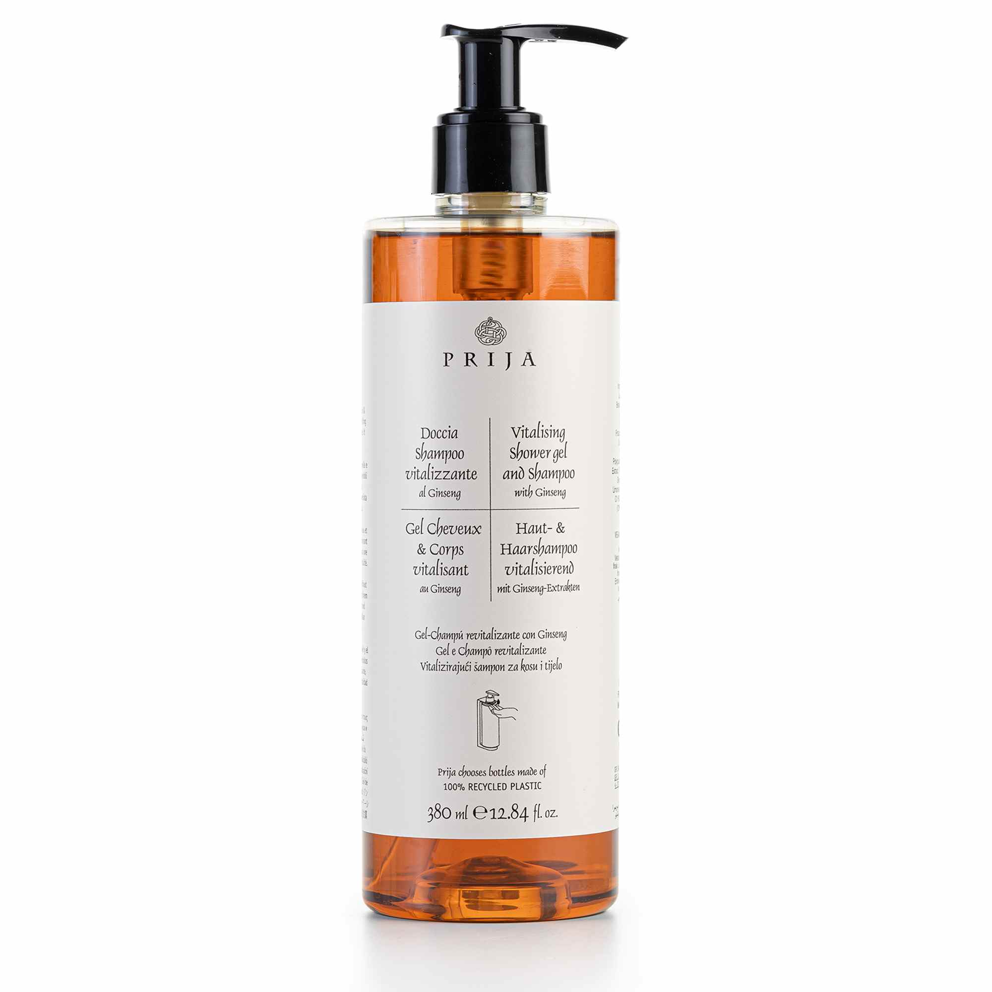 Gel de duș și șampon Prija 380 ml (sticlă reîncărcabilă)