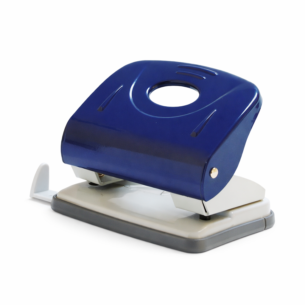Perforator metalic NORMA 8 cm, 30 file, 2 gauri, albastru, perforator birou profesional heavy duty