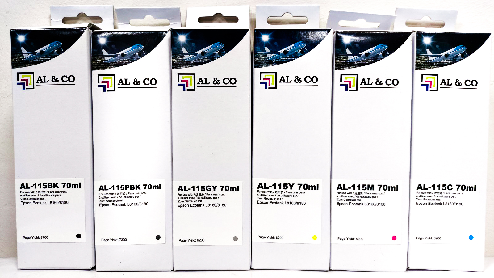 Cerneală Epson Premium compatibilă  EcoTank 115  BK/PBK/C/M/Y/GY SET(6 culori) for L8160/8180, (420ml)