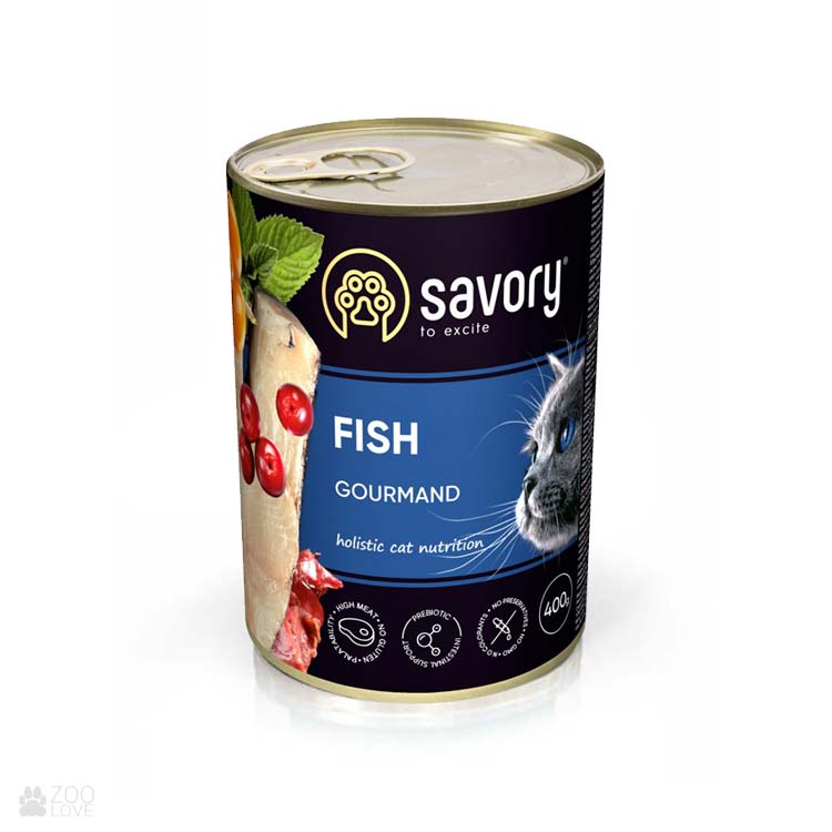 SAVORY adult gourmand fish 400G, hrană umedă cu pește pentru pisici adulte