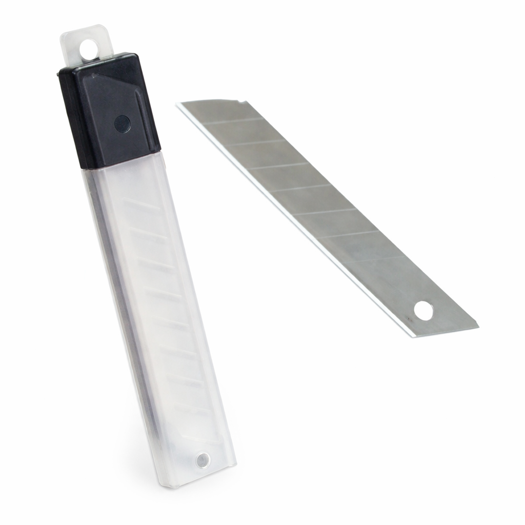Set 5 cutii lame cutter 9 mm 4OFFICE, rezerve cutit utilitar lama segmentata pentru hartie carton folie, lame cutter birou, 10 buc/cutie