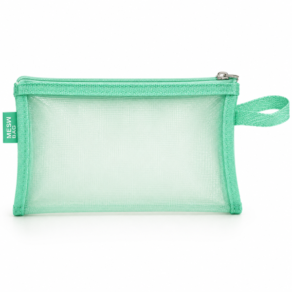 Penar din Plasa cu Fermoar 22x12 cm, 1 Compartiment, Verde Deschis