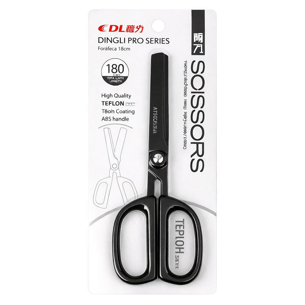 Foarfeca 18 cm profesionala, lama inox cu Teflon coating, maner ergonomic, foarfeca birou, scoala, uz universal, culoare negru