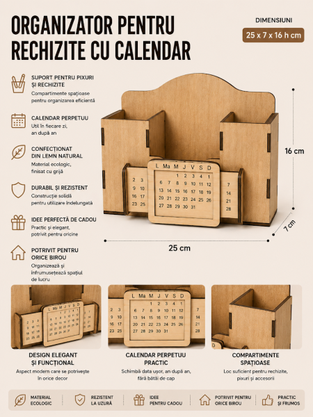 Organizator pentru rechizite cu calendar