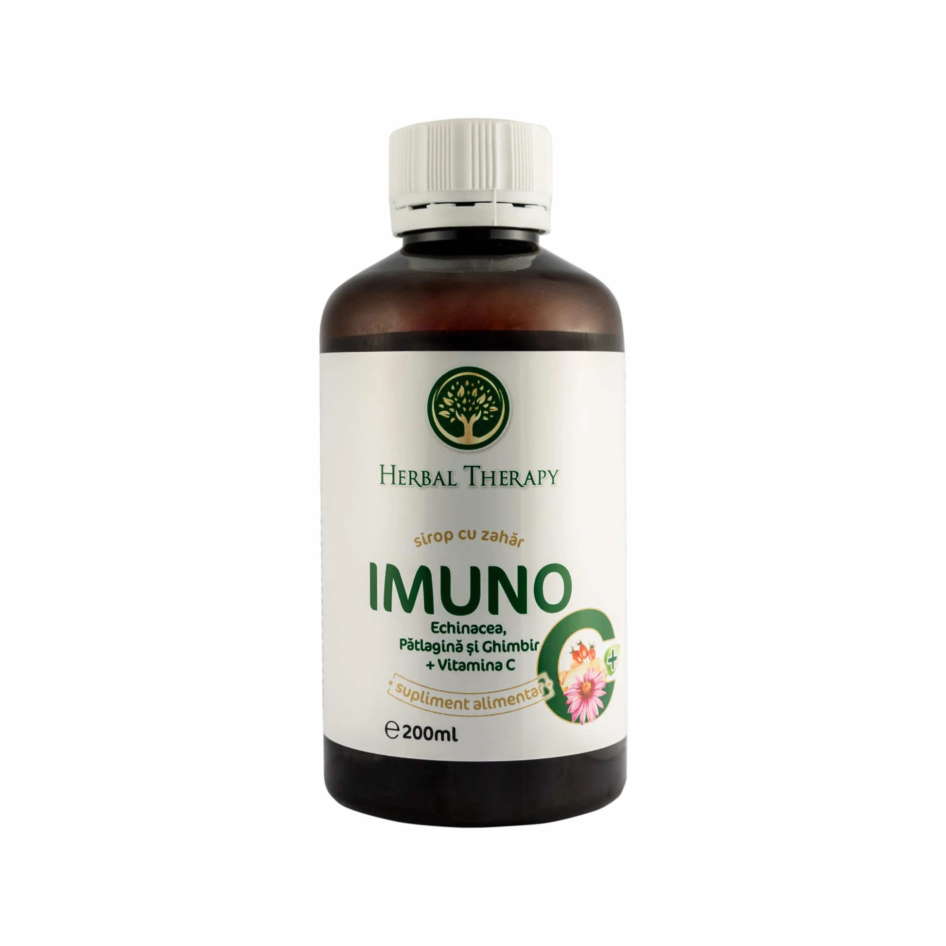 Sirop Imunitate și Calmarea Gâtului - Imuno Echinacea, Pătlagină, Ghimbir, Vitamina C, 200 ml