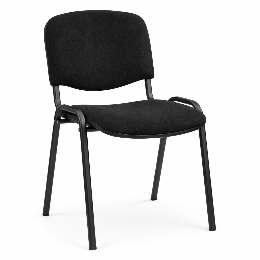 Scaun Vizitator / Conferinta, material textil, Negru, suprapozabil, Cadru Metalic Rezistent, 120 kg max., Ideal pentru Birou, Sala de Asteptare, Meeting & Receptie