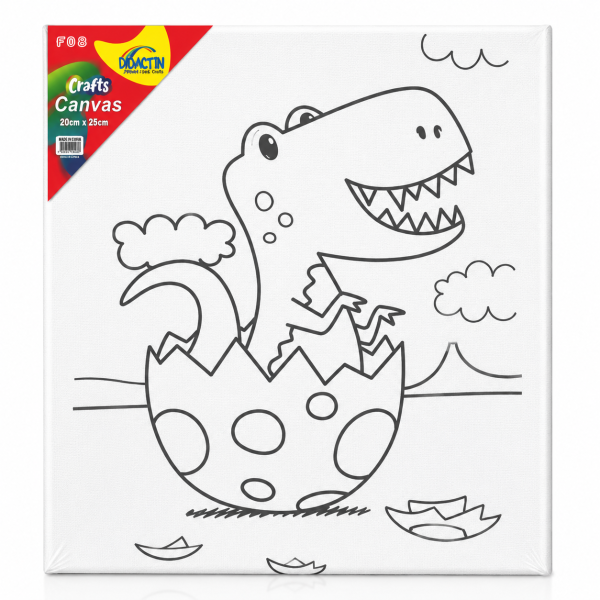 Set creatie de pictura Canvas pentru copii, Pui de Dinozaur, Cu imagine de referinta, Pictura pe panza de pictat manual, Include vopsele acrilice si pensula, 25x20 cm, Activitate creativa si relaxanta