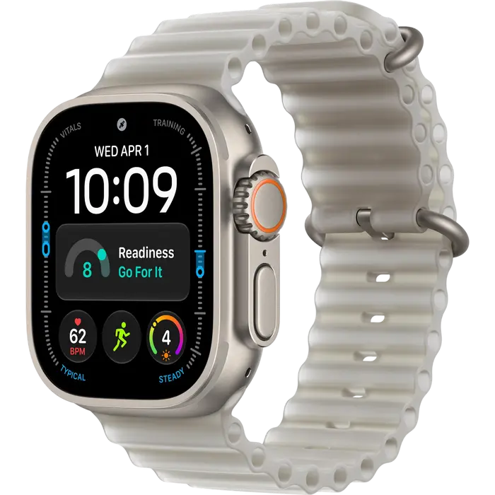 Apple Watch Ultra 4 GPS + Cellular, 49mm Natural Titanium Case with Translucent Grey Ocean Band MJAD