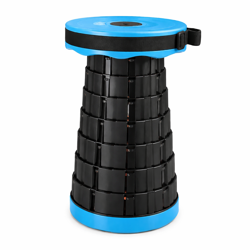 Scaun pliabil telescopic portabil, ajustabil, antiderapant, negru-portocaliu, până la 150 kg