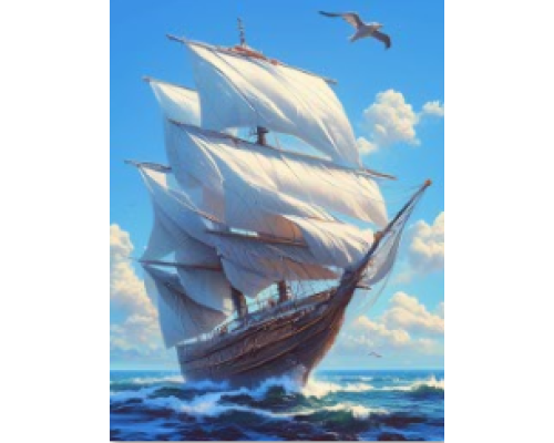 Mozaic cu Diamante 40 x 50 cm Corabie cu Vele, Diamond Painting, Kit Creativ cu Strasuri Acrilice, Panza pe Targa