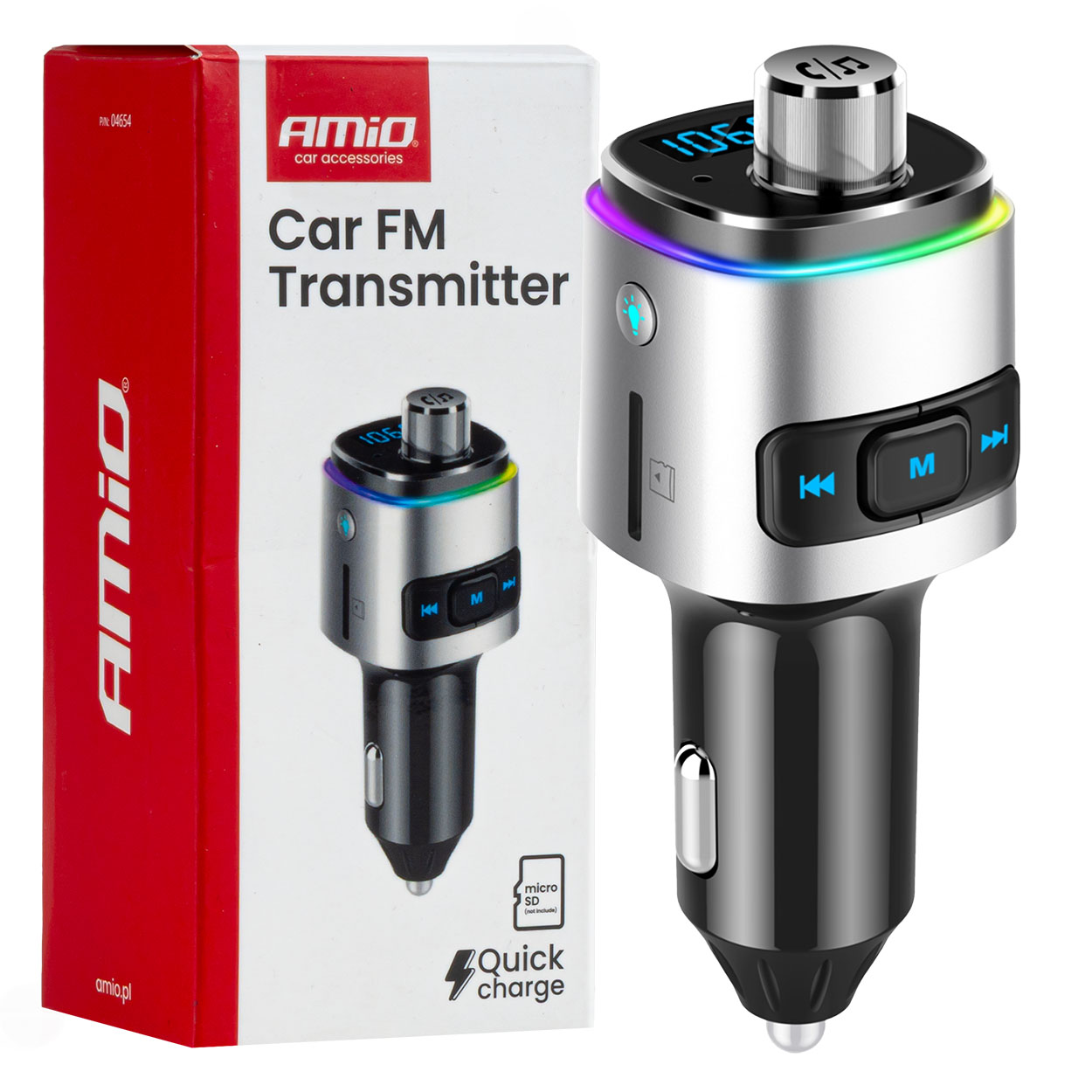 04654 Transmitator FM auto 2Г—USB-A microSD 12V 24V
