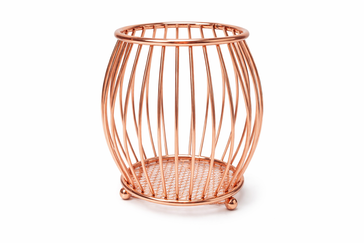 Pahar pentru pixuri metalic, rotund, aur roz (rose gold), suport creioane elegant, organizator pentru birou modern