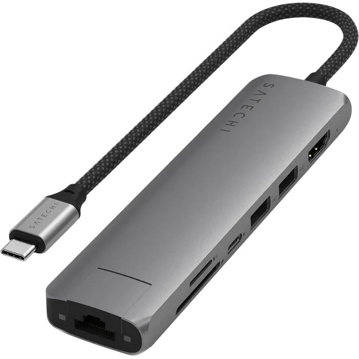 Satechi 7-in-1 USB-C Slim Multiport, USB-C3.2, Out: USB-C PD 80W, USB-A 3.2, HDMI 4K@60Hz, Ethernet