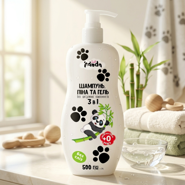 Șampon, spumant de baie și gel de duș 3 în 1 Small Panda 500 g.