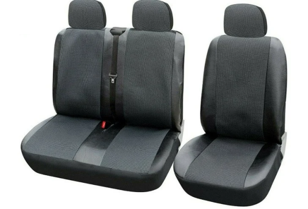Set huse scaune autoutilitara 2+1 pentru fata culoare negru cu gri, piele ecologica cu textil