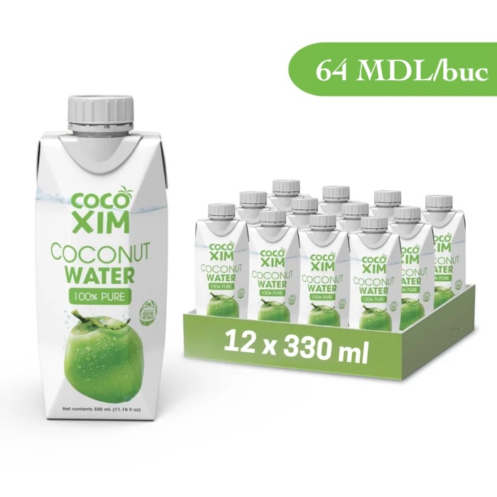 Apă de Cocos Cocoxim 100% Pură / 0.33 L / Cutie 12 bucăți