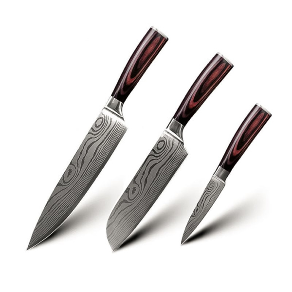 Set 3 cutite profesionale HOCHO, otel Japonez HRC 60 calire laser, maner Deluxe Pakka