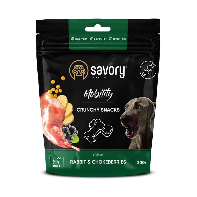 Savory dog crunchy snacks Mobility. Rabbit&Chockeberries 200 g,  recompense pentru câini, cu iepure și aronia