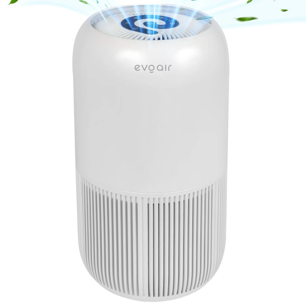 Purificator de aer Evoair, YuvoSpin, Lampă UV-C, Filtru 3in1, True Hepa, Carbon Activ, Pre-filtru, 4 viteze, Funcție Polen/Animale, Mod Noapte, Blocare Ecran, Lumină Ambientală, Alb