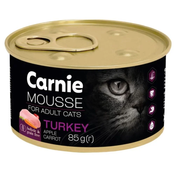 Hrană umedă pentru pisici Carnie – PATE cu curcan, măr și morcov în aspic – 85 g x24