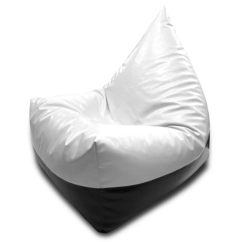 Fotoliu puf Bean Bag piramidă mărimea XL din ecopiele MAX culoarea albă cu negru
