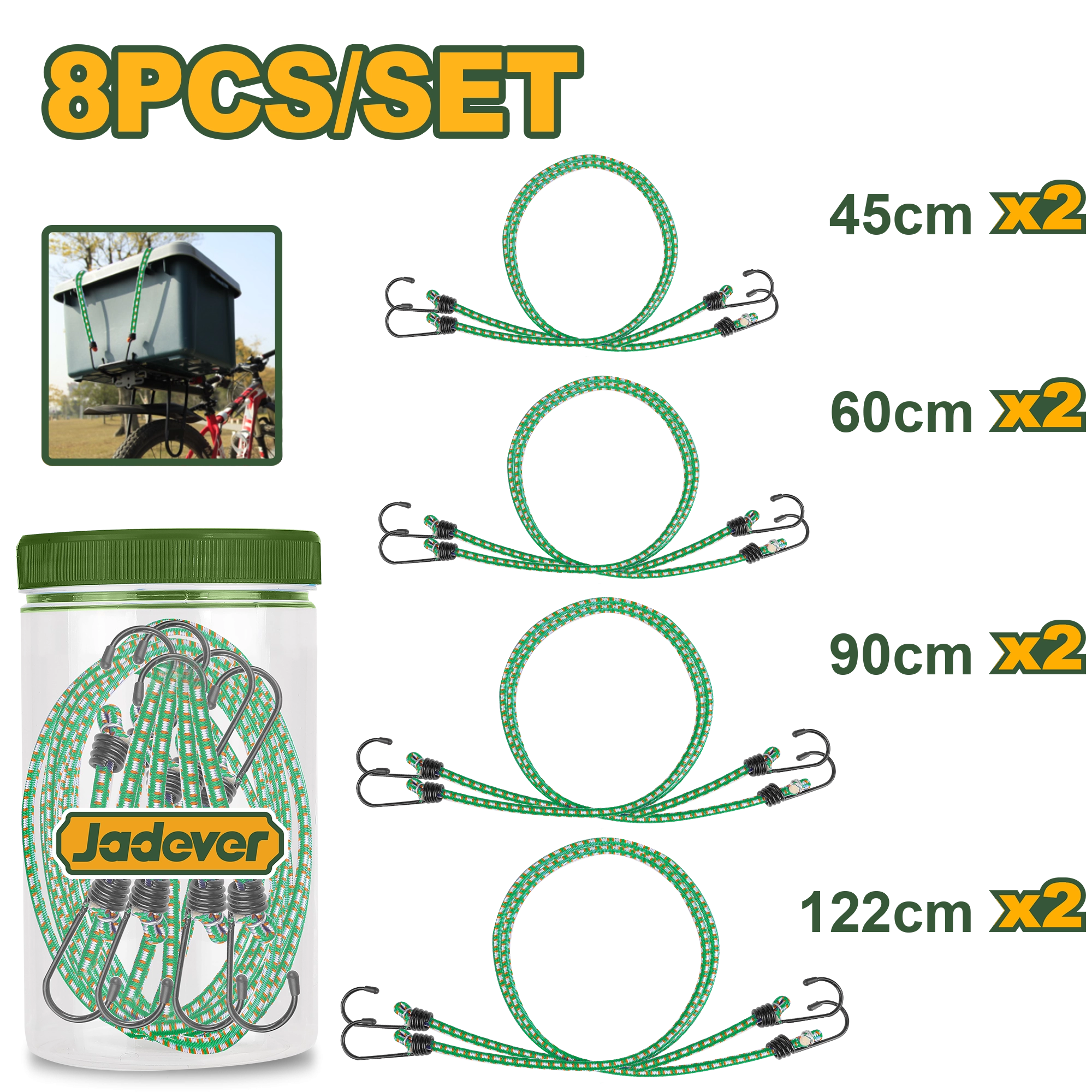 Set 8 corzi elastice pentru bagaje asortate Jadever JDLRP2T08