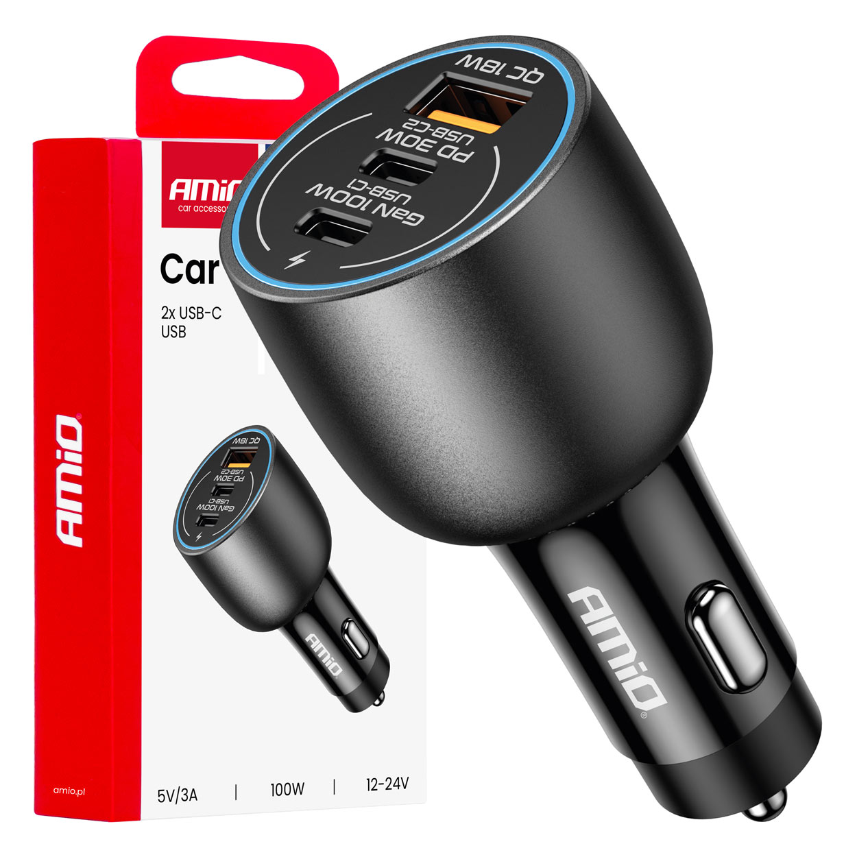 04371 Incarcator auto 2x port USB C + port USB A 12/24V 100W