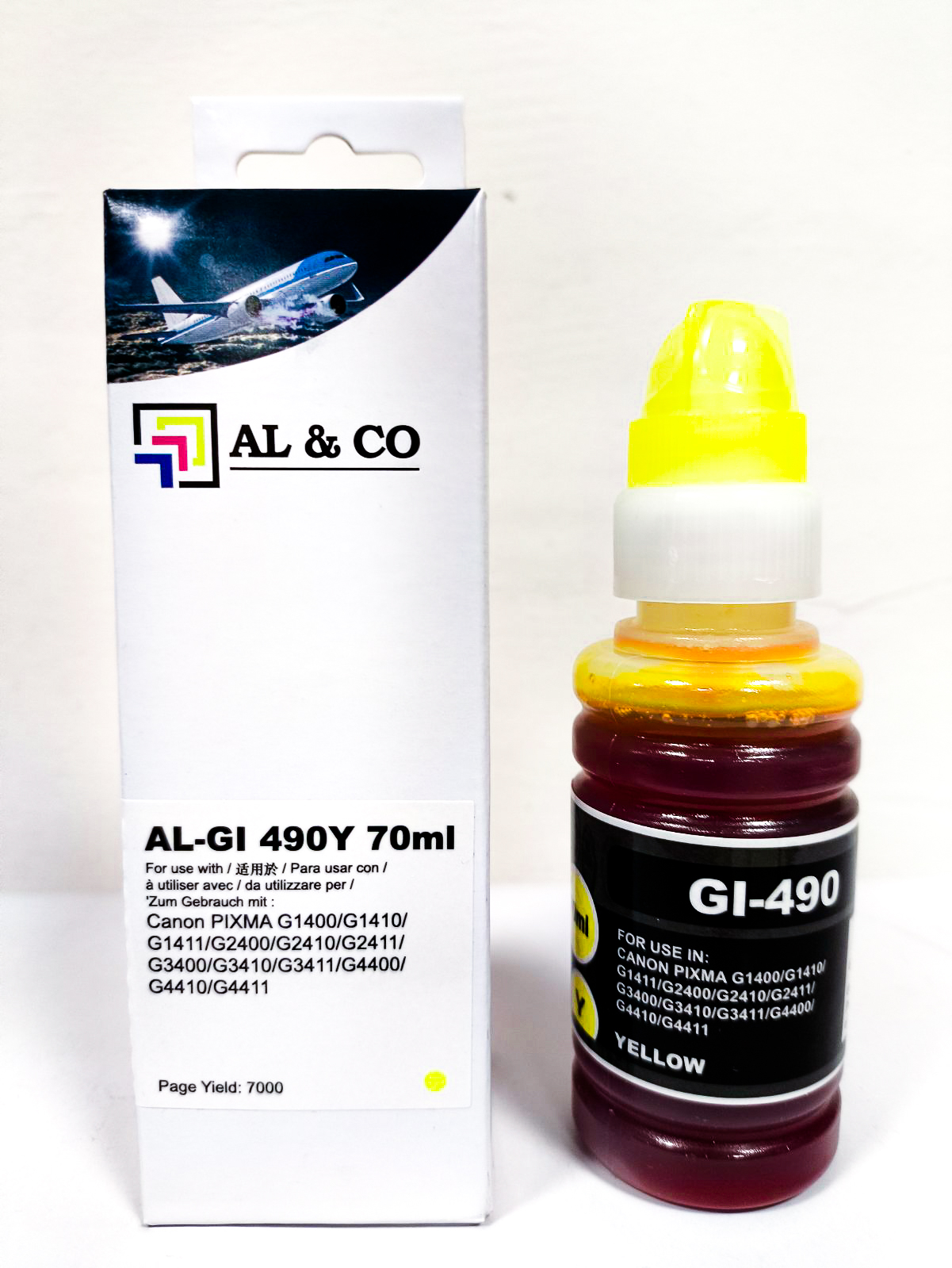 Cerneală Canon Premium compatibilă GI-490Y Yellow for PIXMA G1400/ 1410/ 2400/ 2410/ 3400/ 3410 70ml