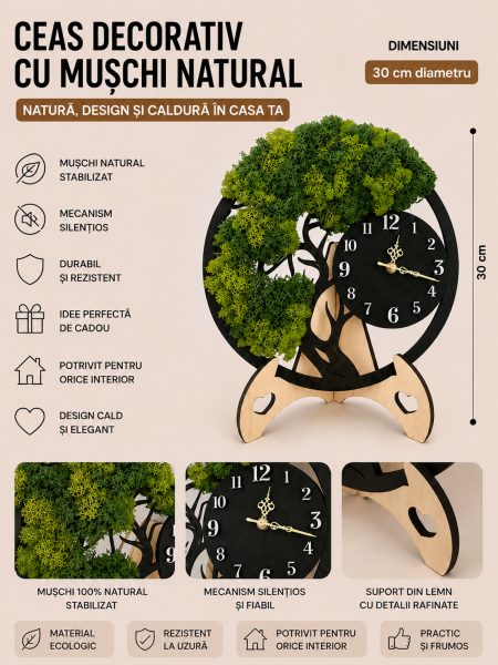 Ceas decorativ cu mușchi stabilizat