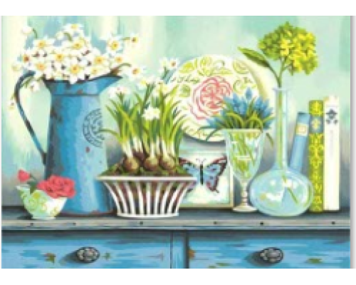 Mozaic cu Diamante 40 x 50 cm Natura Statica de Primavara, Diamond Painting, Kit Creativ cu Strasuri Acrilice, Panza pe Targa