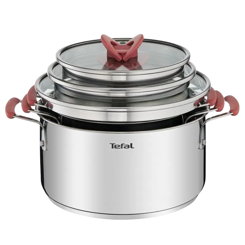 Set de vase Tefal Opti'Space, 5,2L, Oțel inoxidabil