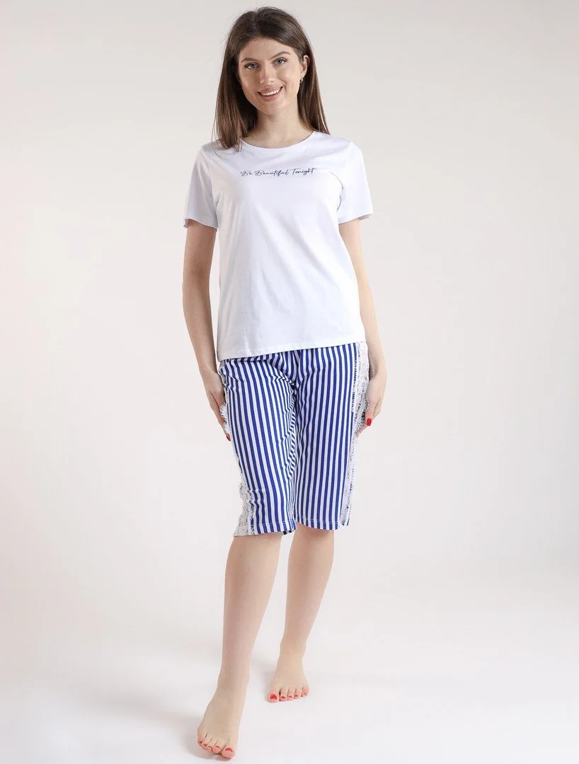 Pijama damă cu imprimeu și mâneca scurtă din bumbac