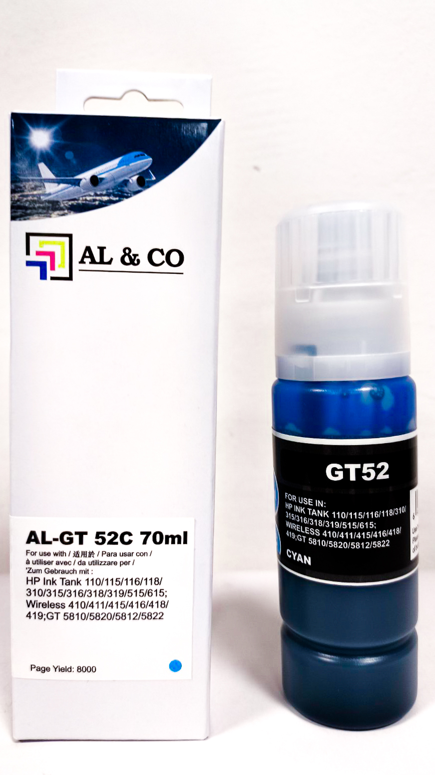 Cerneală HP Premium compatibilă GT-52 Cyan for Ink Tank 1xx/3xx/4xx/Smart Tank 2xx/3xx/4xx/5xx/6xx/7xx/5xxx/7xxx/Smart Tank Plus 5xx/6xx/GT 5810/5820 (70 ml)