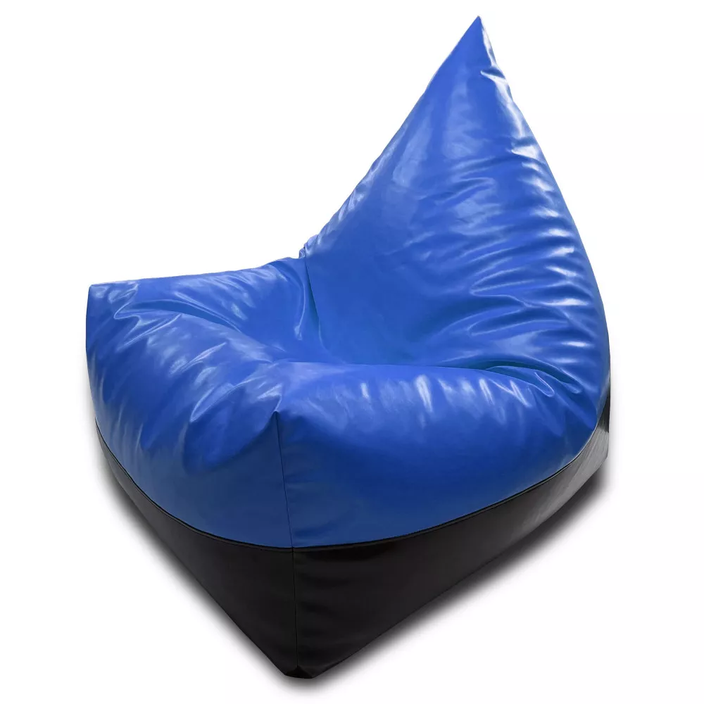 Fotoliu puf Bean Bag piramidă mărimea XL din ecopiele MAX culoarea albastră cu negru