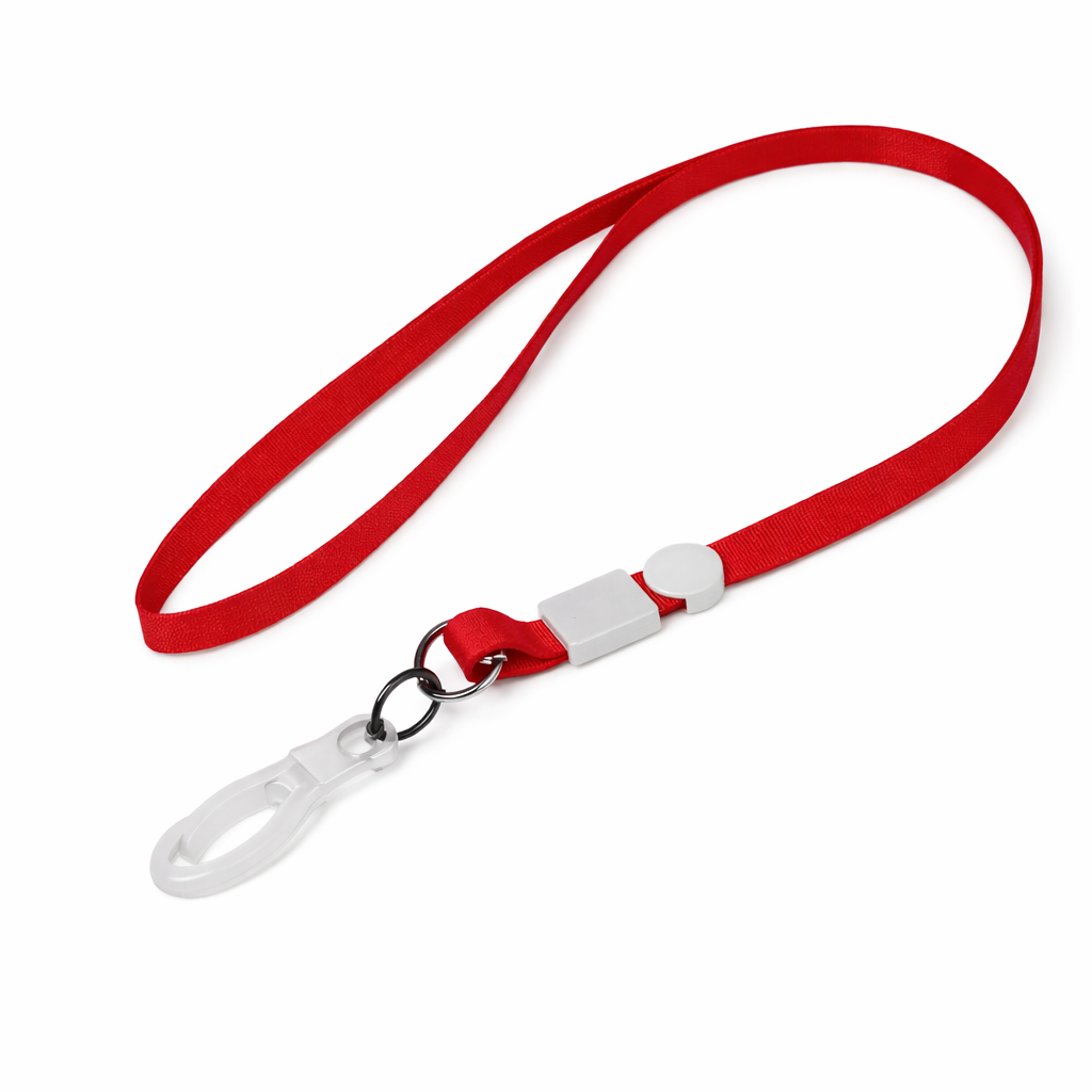 Snur ecuson rosu, set 100 buc, cu carabina din plastic, pentru legitimatii si badge-uri