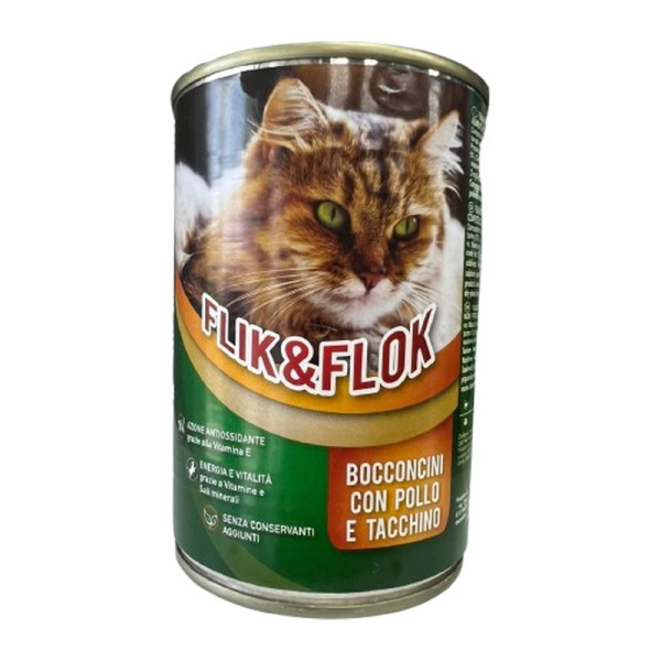 MORANDO conserve bucati pentru pisici FLIK&FLOK Pollo e tacchino  (Pui și curcan) 405g