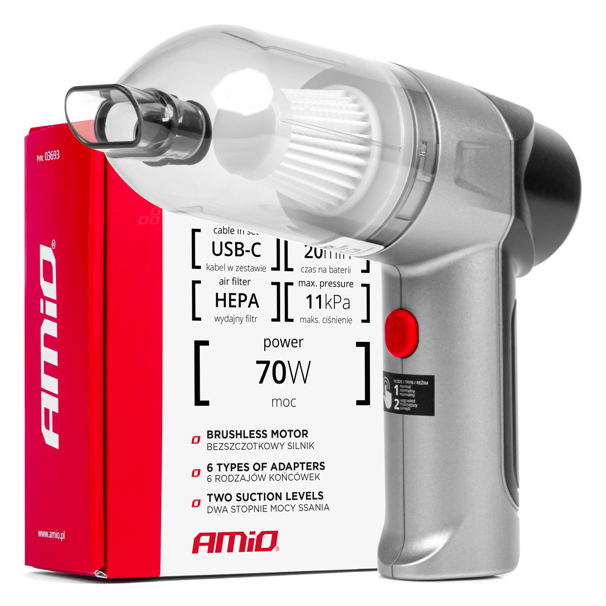 03693 Aspirator auto fara fir  70W 11kPa USB-C VC-06