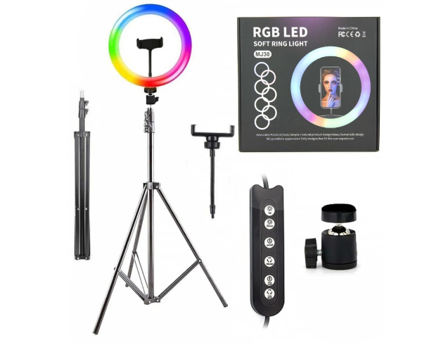 LED lampa (ALB + RGB) - 30cm + Stativ 2m. LAMPA CIRCULARA COLORATA RGB
