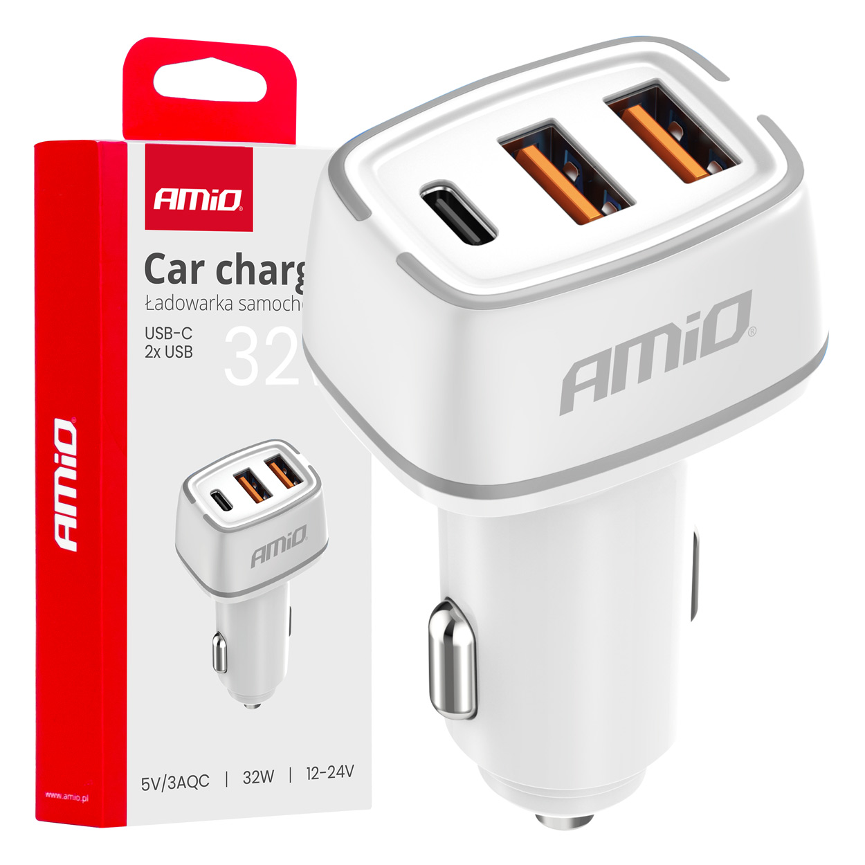 03890 Incarcator auto 2x USB-A + USB-C 32W 12/24V