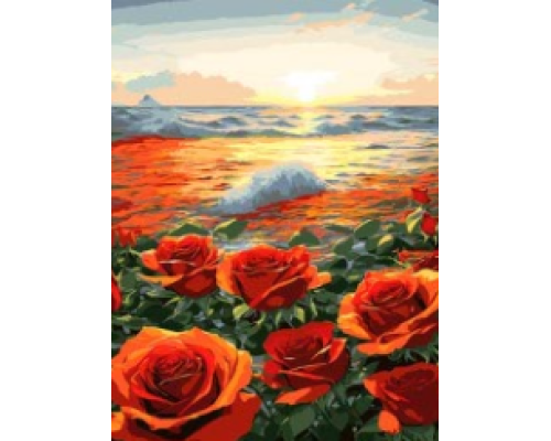 Mozaic cu Diamante 40 x 50 cm Trandafiri la Apus Marin, Diamond Painting, Kit Creativ cu Strasuri Acrilice, Panza pe Targa