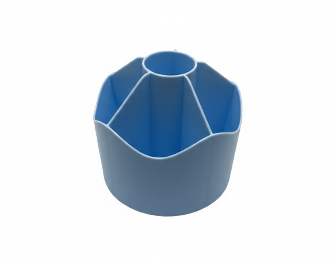 Organizator pentru birou rotund, 6 compartimente, albastru, suport pixuri, accesorii birou, plastic rezistent, multifunctional, pentru masa office, casa, scoala