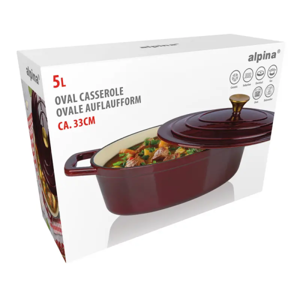 Cratiță Alpina Cast Iron, 5L, 33cm, Bordo