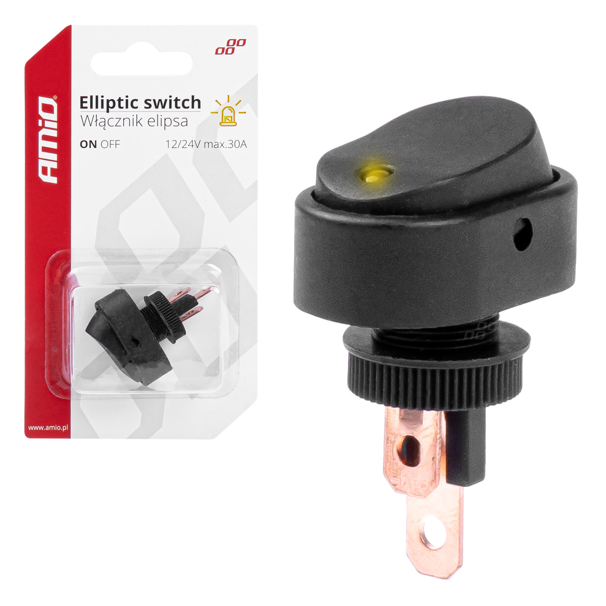 03088 Intrerupator eliptic cu lumina galbena 12/24V max 30A ON/OFF BU11
