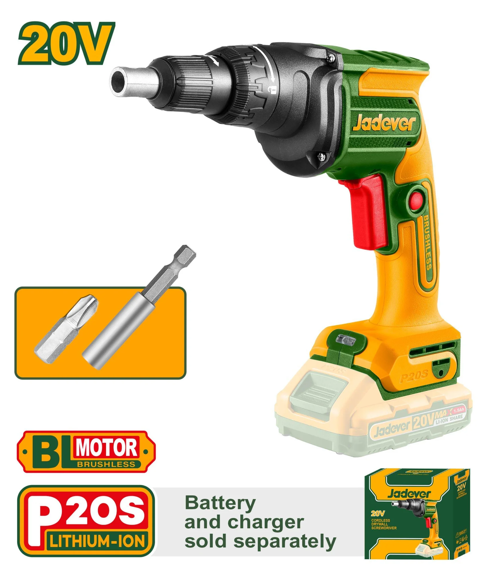 Mașină de înșurubat pentru gips-carton cu acumulator 20V, 4200 rpm JDDS204281 Jadever