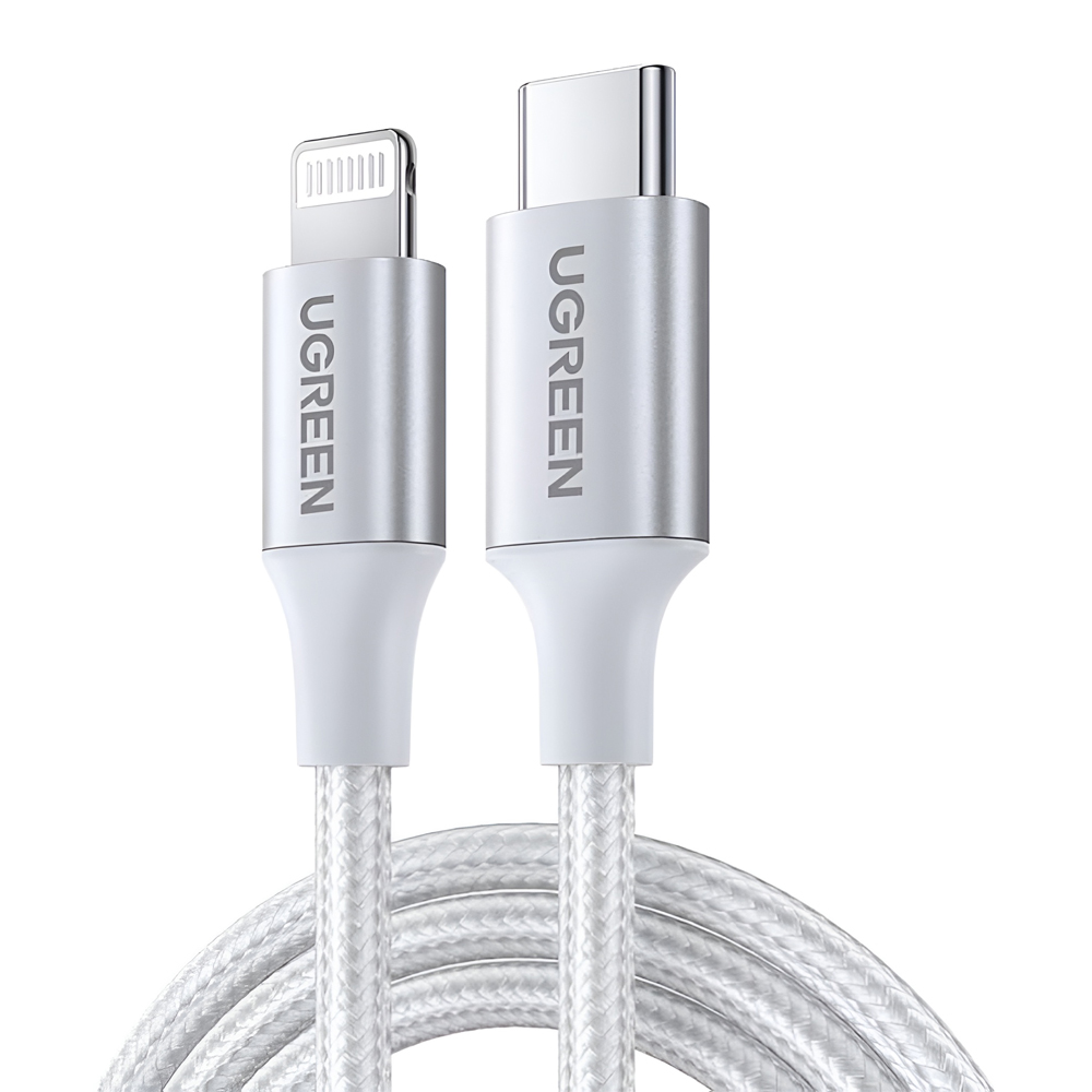 Cablu UGREEN USB-C la Lightning (MFi), 3A, 1 m, împletit, US304, argintiu