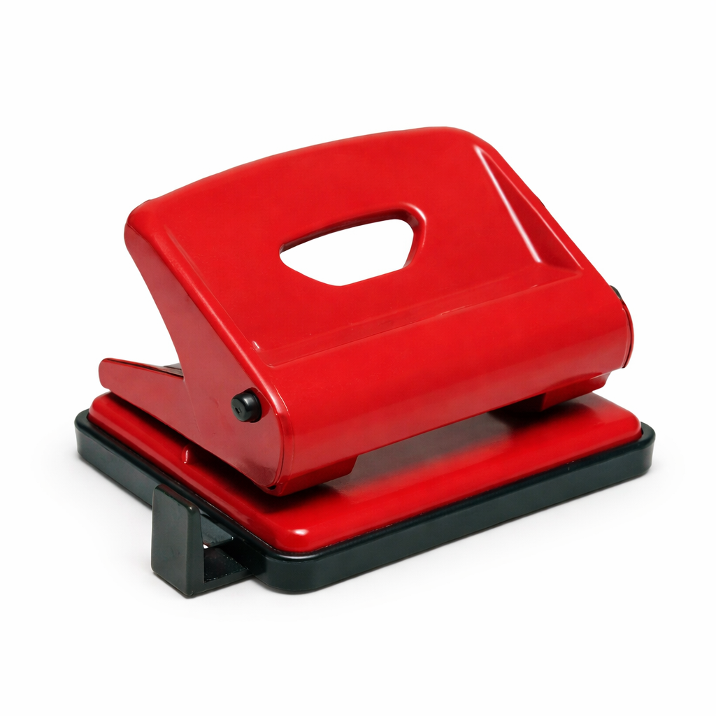 Perforator metalic Scholz 8 cm, capacitate 25 file, 2 gauri, perforator birou profesional, rosu